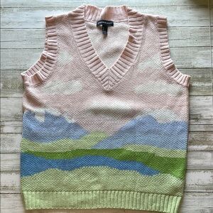 Streetwear Society Pink Blue Green Landscape Knitted V-Neck Sweater Vest